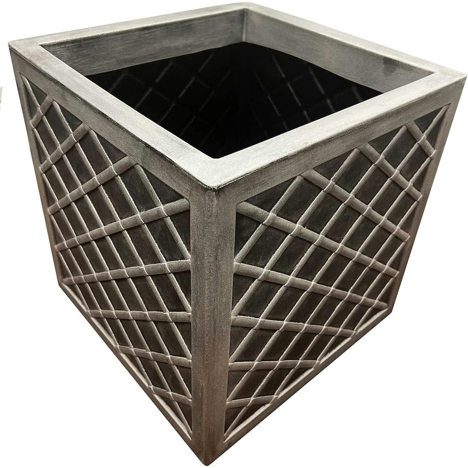 image 1 of 2 x Large Square Lazio Effect Planters For Garden Indoor & Outdoor Patio Planters Pots Grey