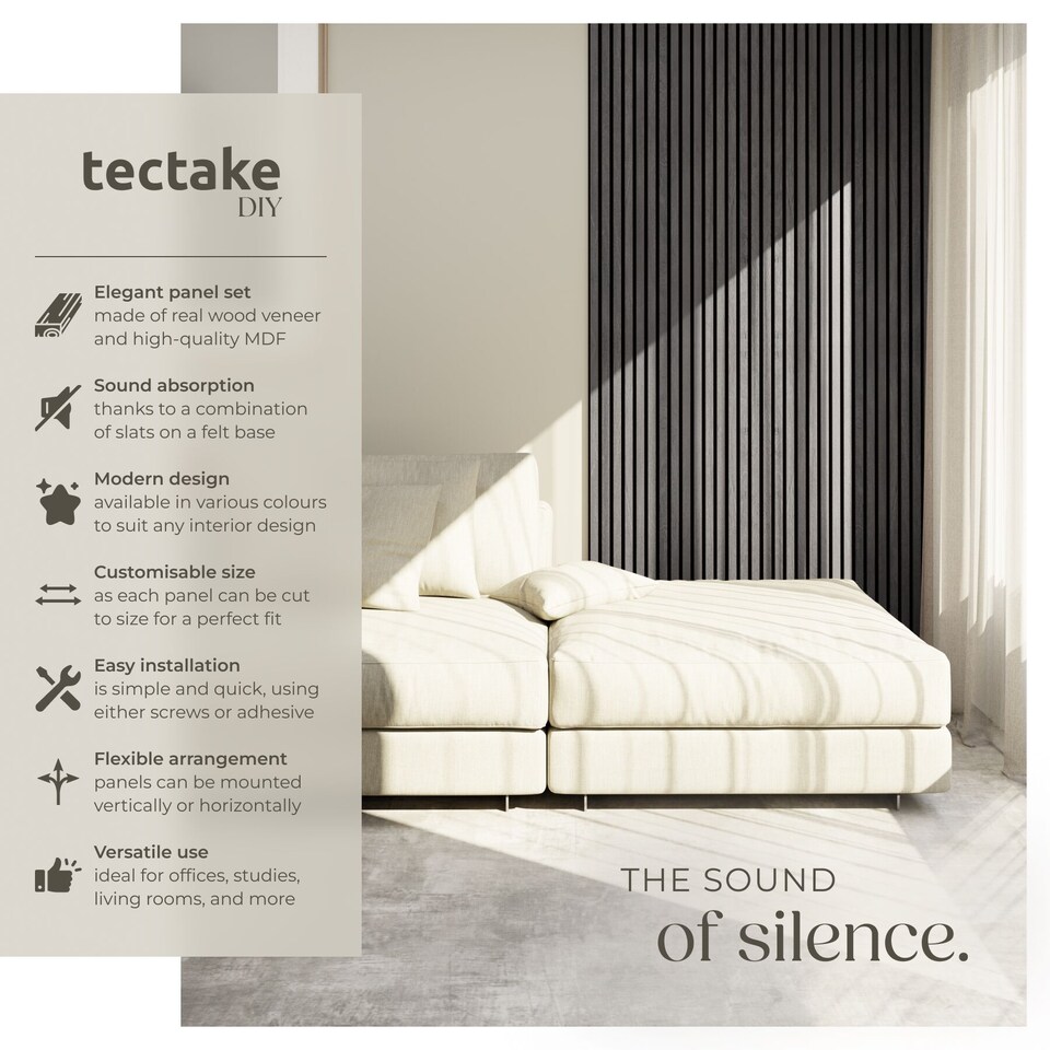 image 1 of Acoustic Wall Panels Sonic Wall II with Real Wood Veneer and Sound-Absorbing Felt | Black | black oak | 110 x 50 x 1.8 cm | 2