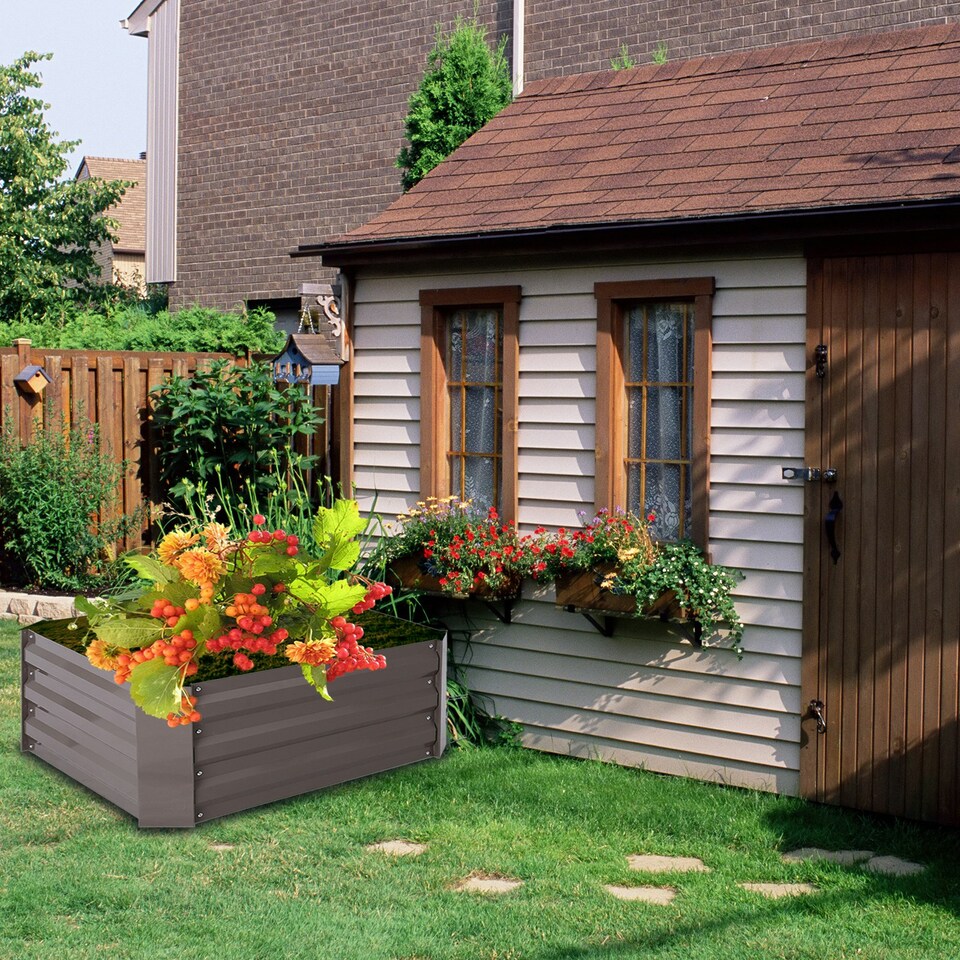 image 1 of Living and Home Galvanized Steel Rectangular Raised Garden Bed- Brown- 100cm W x 60cm D x 30cm H