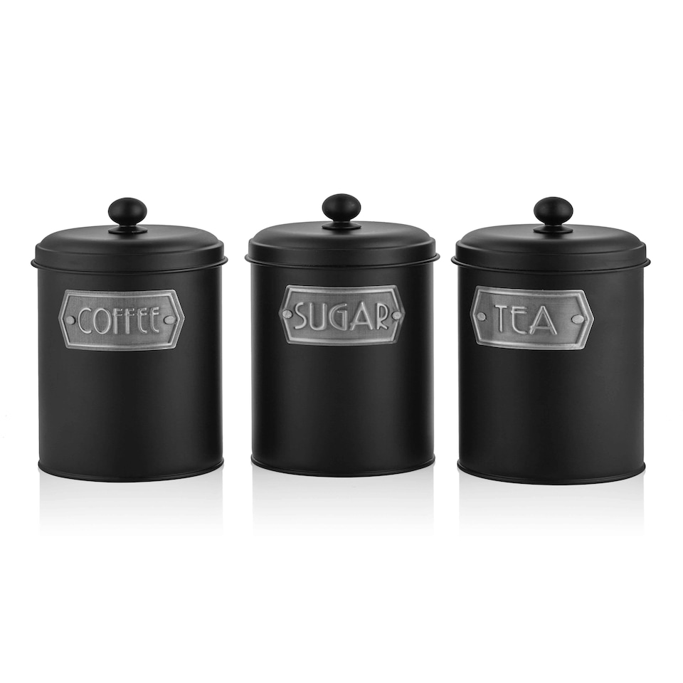 image 1 of Black Coffee, Tea, And Sugar Jar Set - 22 cm (H) x 11 cm (Dia)