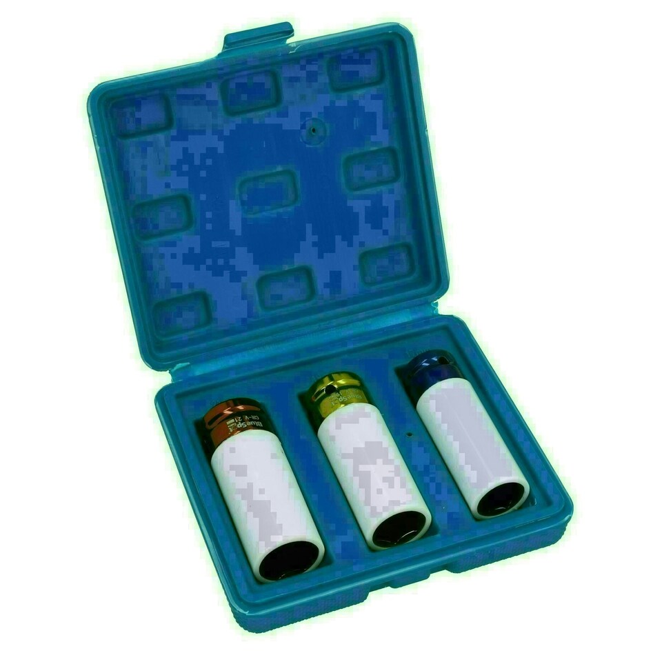 image 1 of 1/2" Drive Alloy Wheel Nut Sockets Double Deep 17mm 19mm 21mm 3pc Set