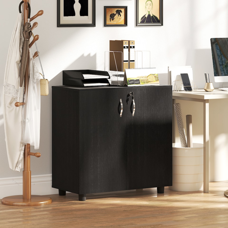 image 1 of Vinsetto Filing Cabinet with Locking Doors & Shelves, 2-Tier Lockable Storage Cabinet with 2 Keys for Home Office, 80W x 40D x 80H cm, Black