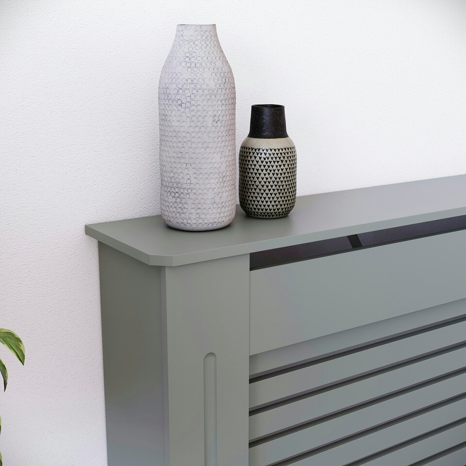 image 1 of Vida Designs Milton Radiator Cover Painted MDF Slatted Cabinet, Grey, 152cm