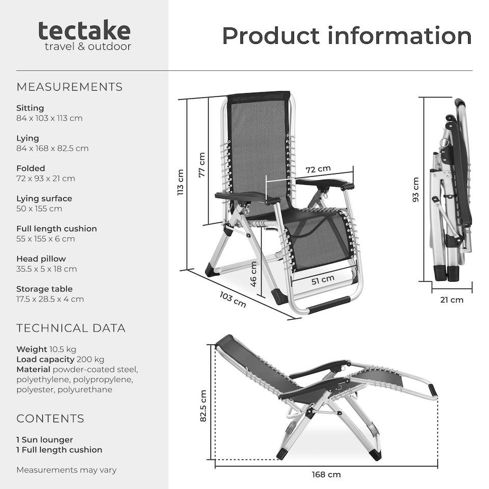 image 1 of Sun Lounger Cloud - folding, adjustable backrest and footrest | Black | black | One Size | 1