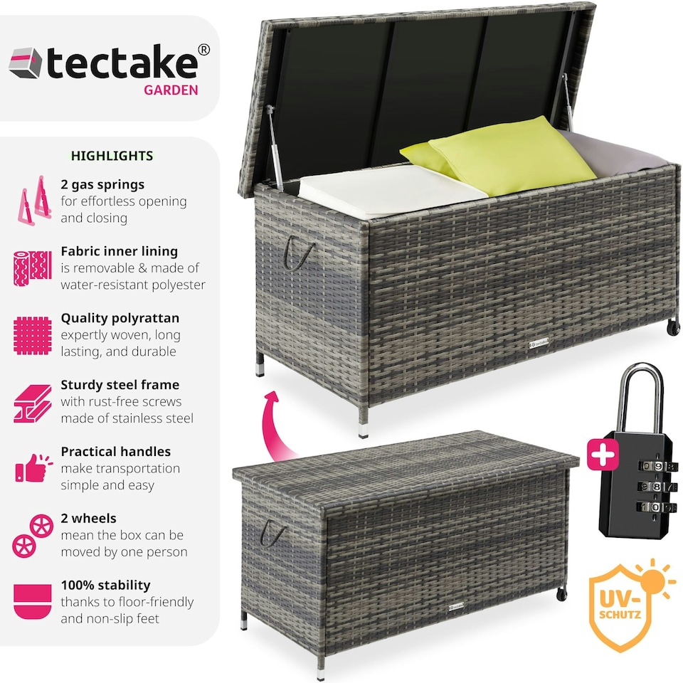 image 1 of Storage Box Kiruna - rattan garden furniture cushion storage 120 x 55 x 61.5 cm Grey