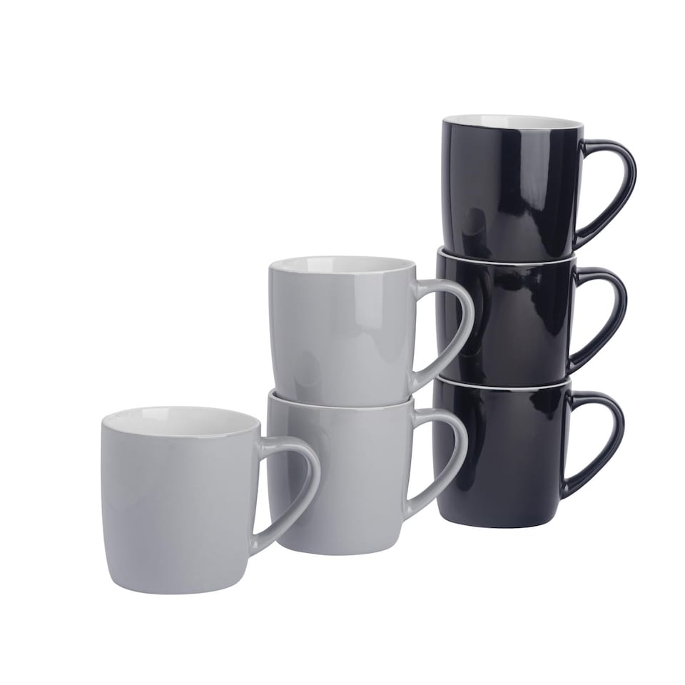 image 1 of Argon Tableware Coloured Coffee Mugs - 350ml - Black/Grey - Pack of 6 | Multi | Multi | 6
