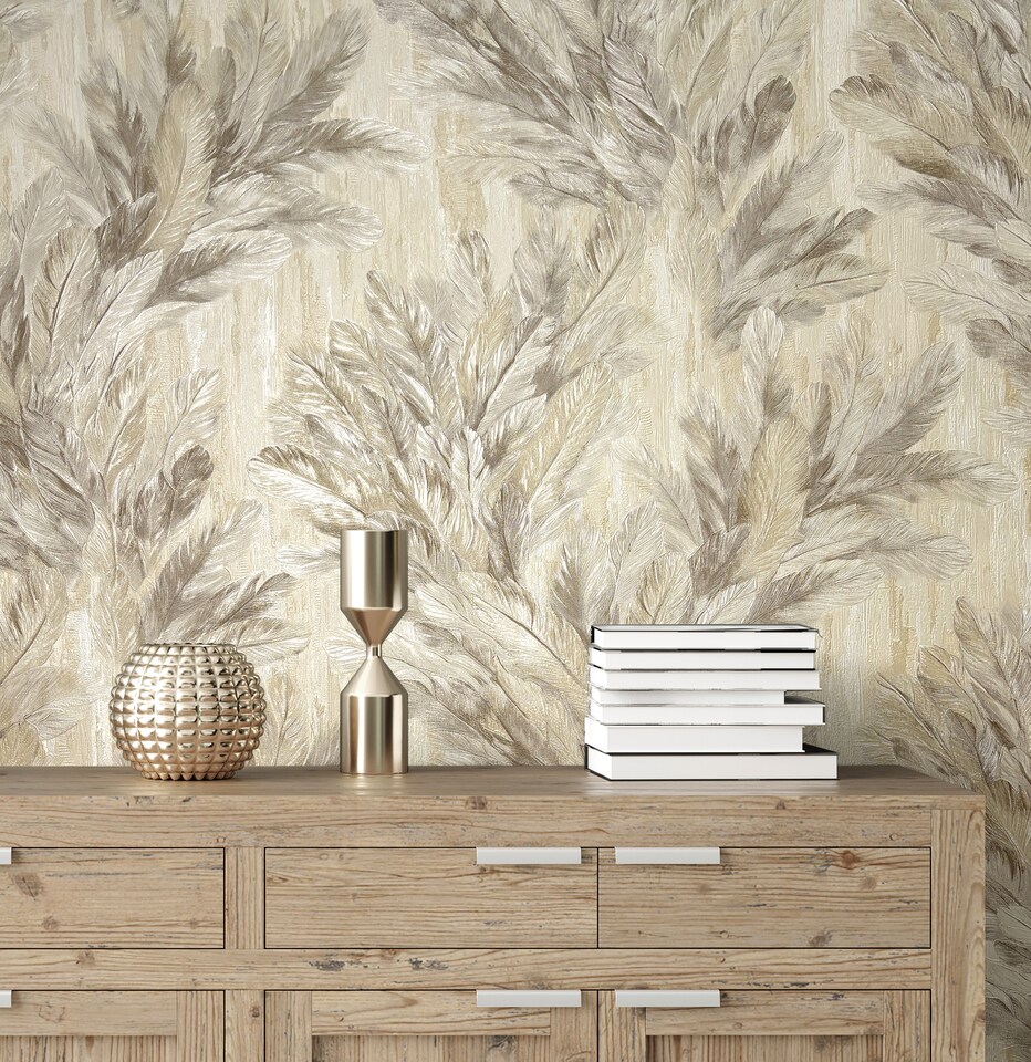 image 1 of Vymura M95694 Gianni Feather Wallpaper, Natural Beige