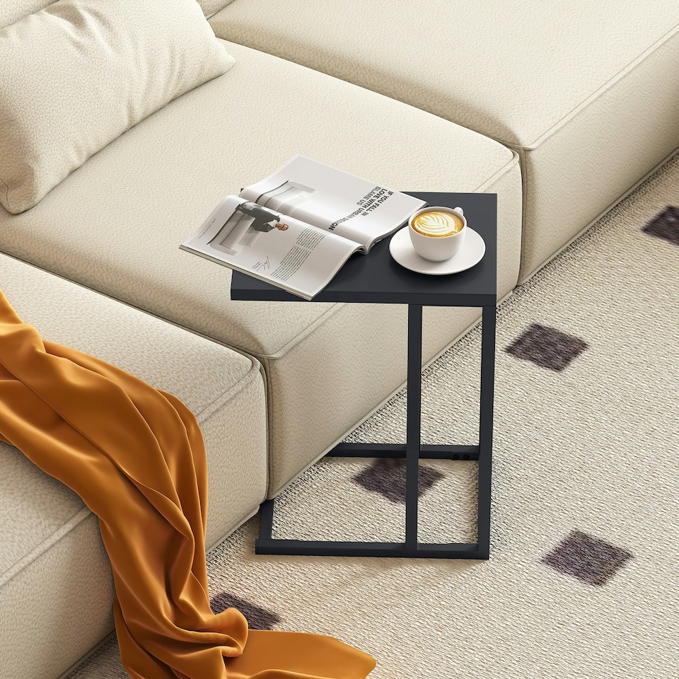 image 1 of COSTWAY C-Shaped Side Table Industrial Metal End Table Grey