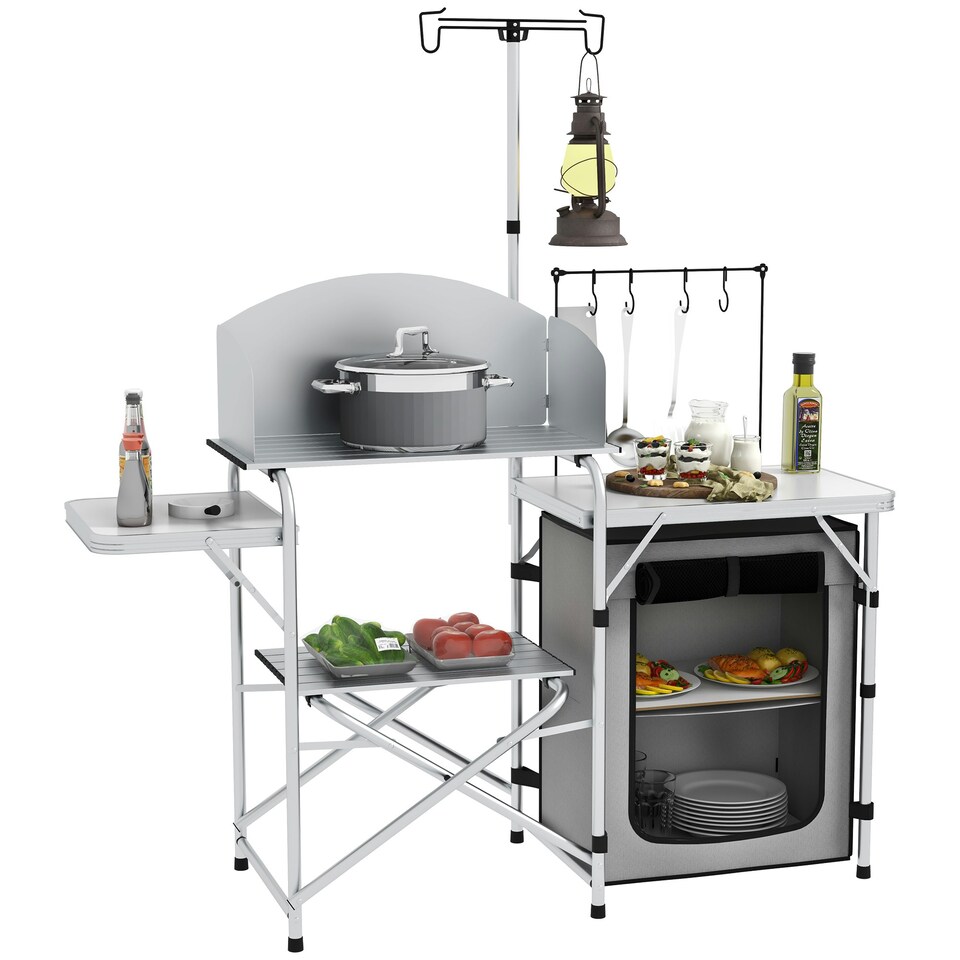 image 1 of Outsunny Camping Kitchen with Cupboard Folding Camping Table with Carrying Bag