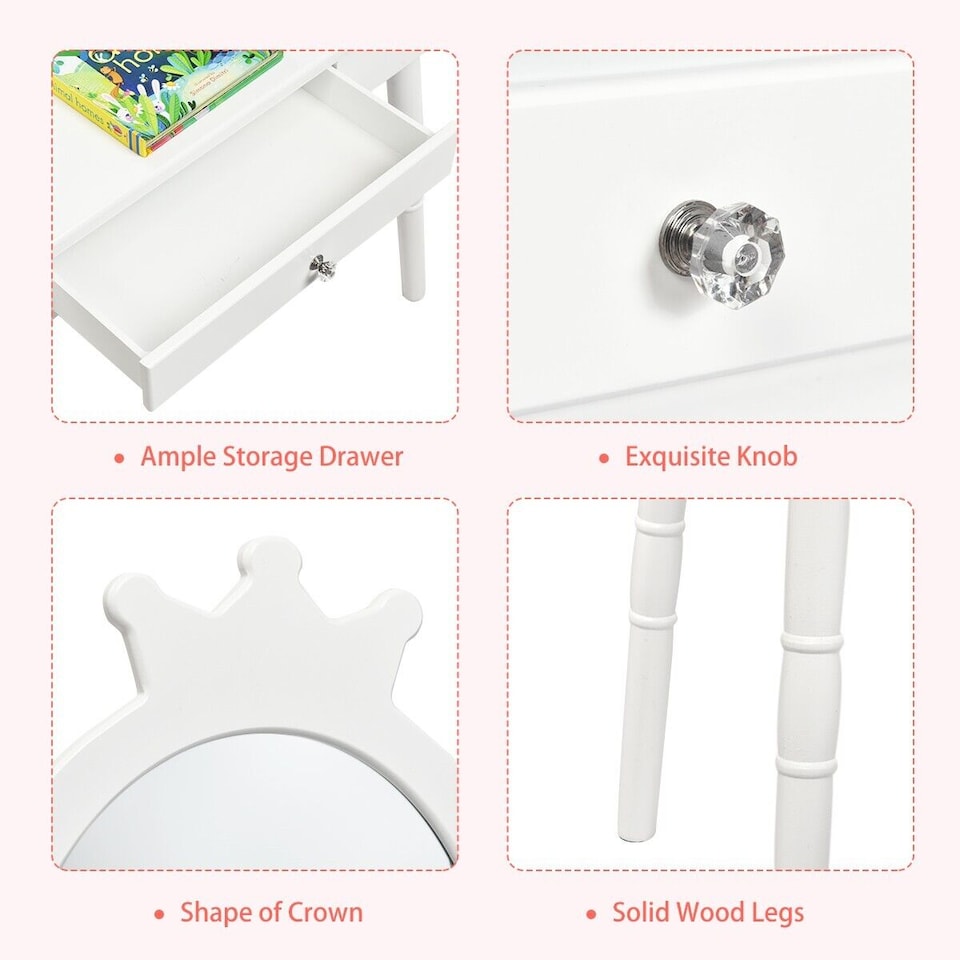 image 1 of COSTWAY Pretend Makeup Dressing Table Kids Vanity White