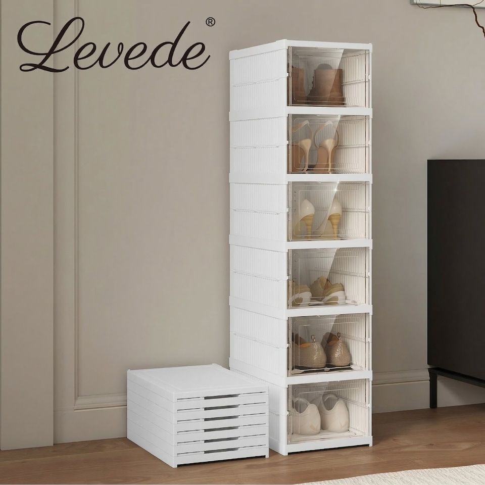 image 1 of Levede Shoe Box Foldable Home Shoe Shelf Ventilated Storage Organizer 6 Pcs