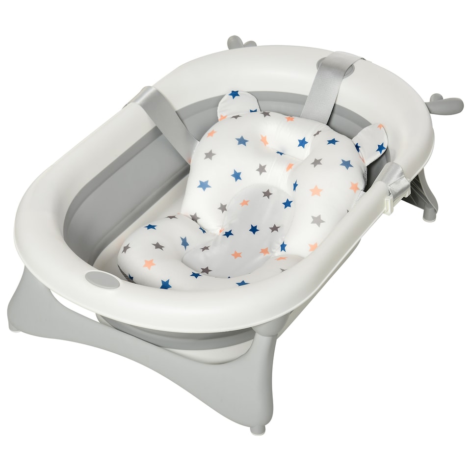 image 1 of HOMCOM Foldable Baby Bath Tub Ergonomic with Temperature-Induced Water Plug