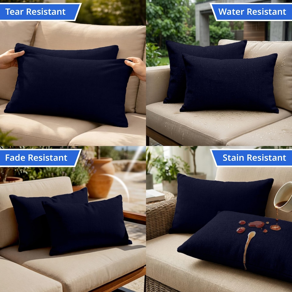 image 1 of Covers&All Sunbrella Lumbar Pillows Set of 2, Rectangle 14 in x 36 in, Canvas Navy