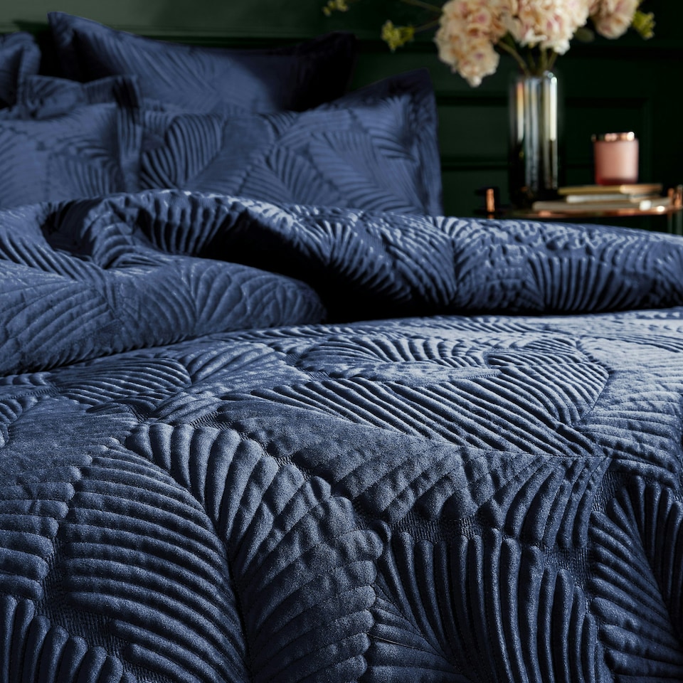 image 1 of Paoletti Palmeria Quilted Velvet Super King Duvet Cover Set