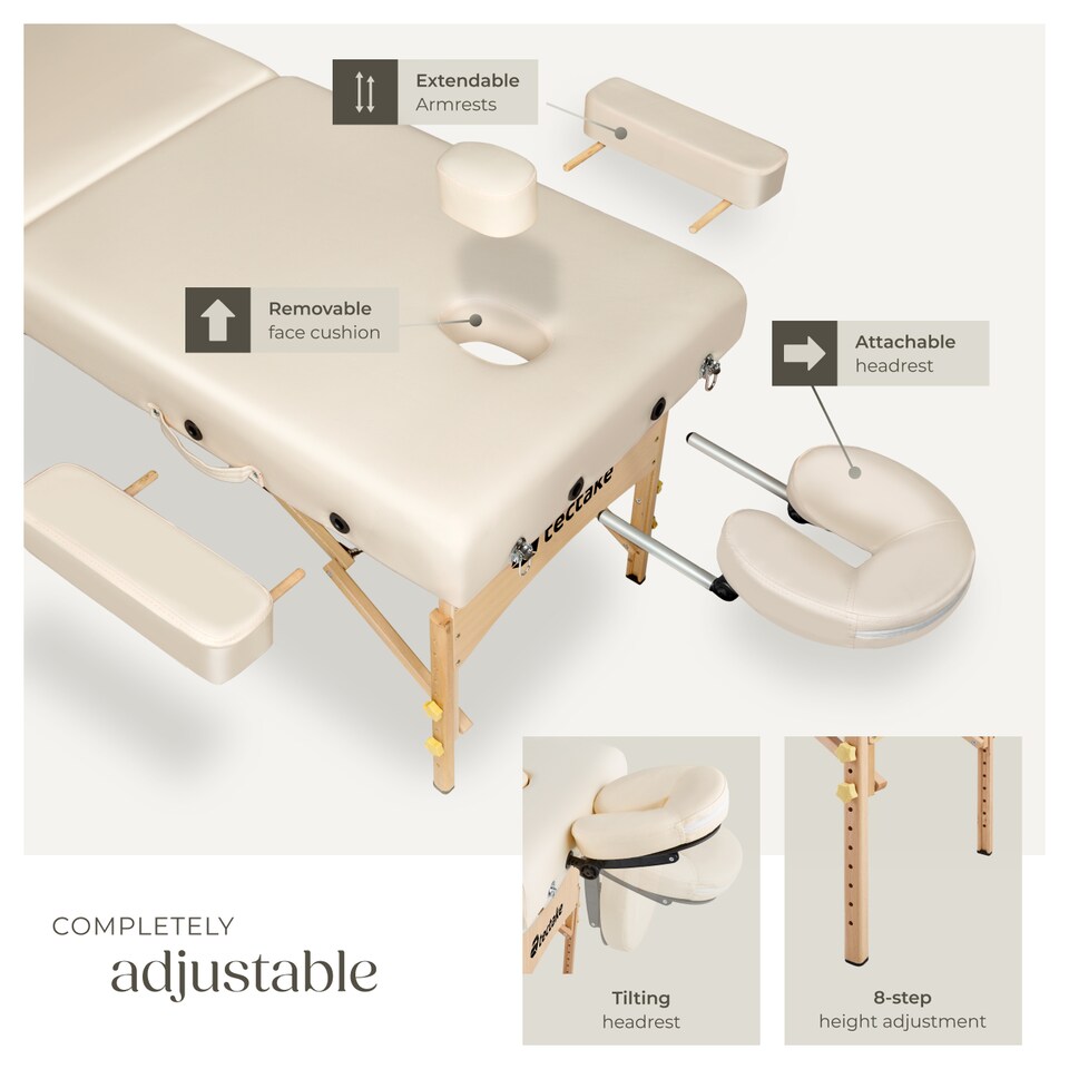 image 1 of Massage Table Set Suman - 2-zone, 7.5 cm padding, including bolsters, bag, head and armrests | Cream | beige | 1