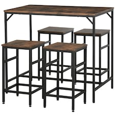 HOMCOM Industrial Rectangular Dining Table Set with 4 Stools