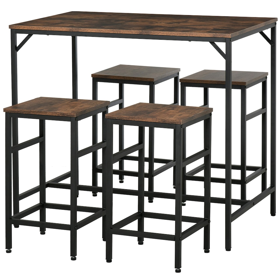image 1 of HOMCOM Industrial Rectangular Dining Table Set with 4 Stools