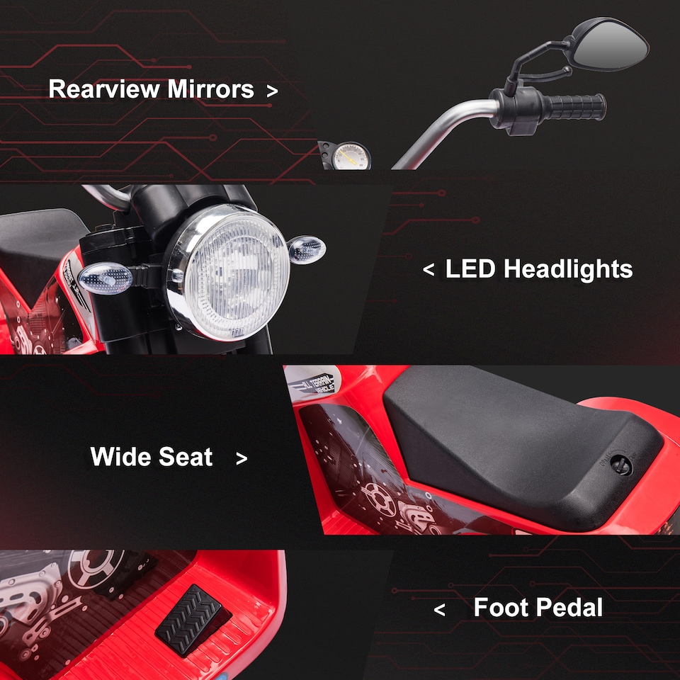 image 1 of HOMCOM Kids 6V Electric Motorcycle Ride-On Toy Battery 18 - 36 Months Red