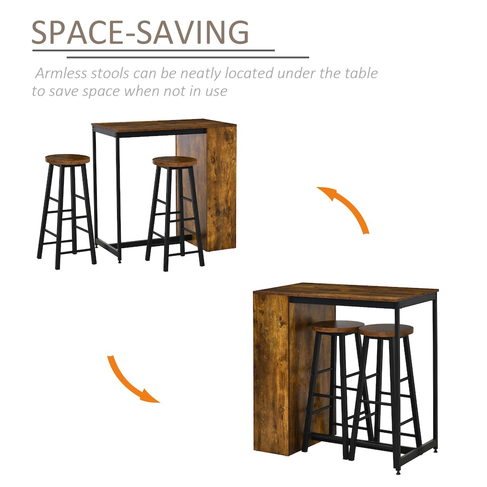 image 1 of HOMCOM 3 Piece Bar Table Set, Bar Height Table with 2 Stools, Storage Shelf