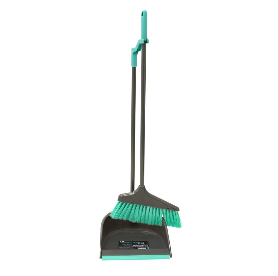 image 1 of JVL Long Handle Dustpan and Bristle Brush Set, Grey
