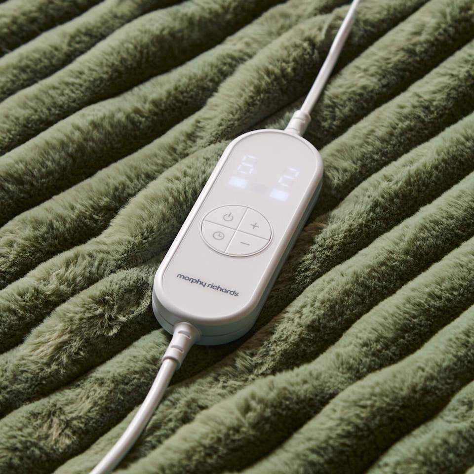 image 1 of Morphy Richards Flannel Fleece & Striped Faux Fur Throw 160cm X 130cm Green