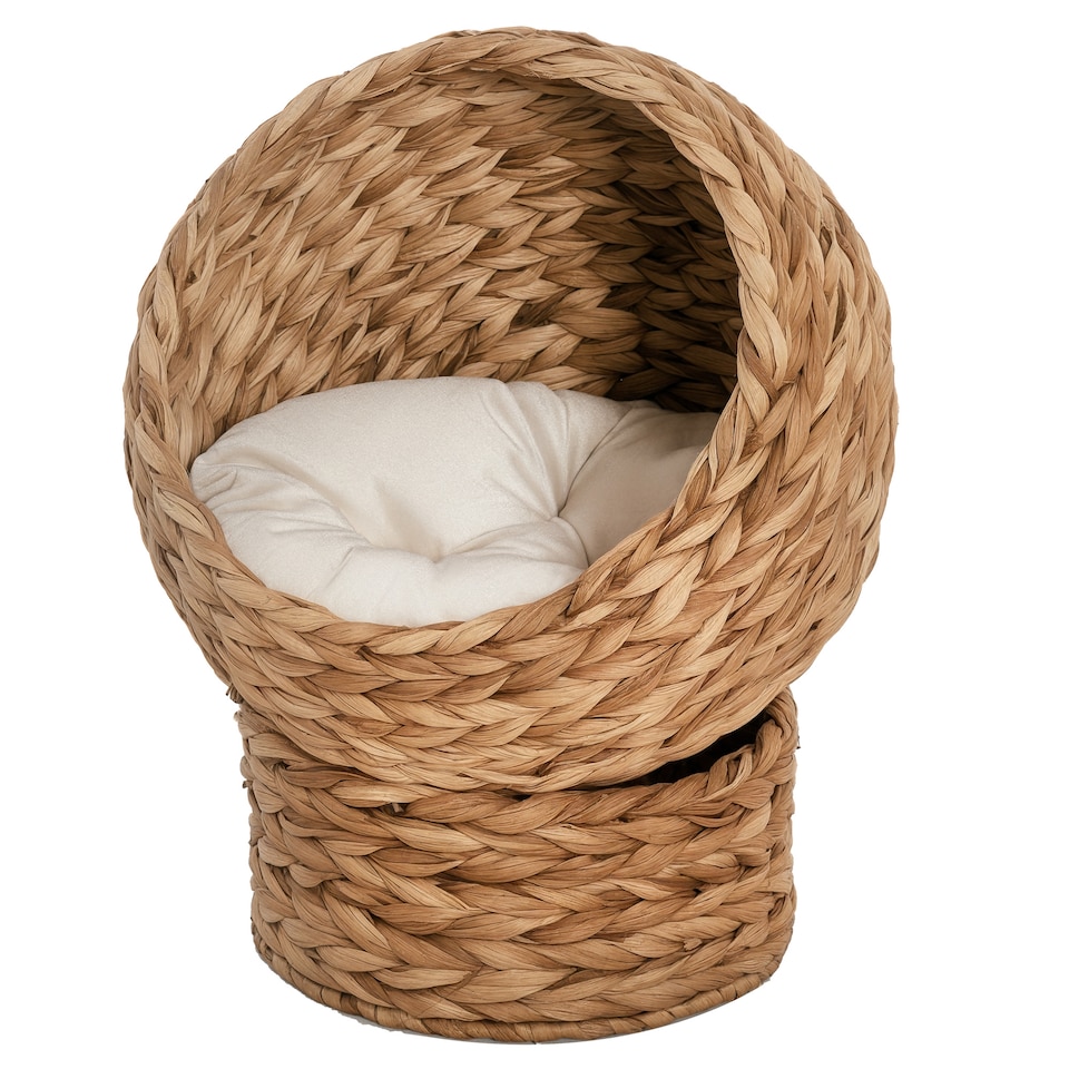 image 1 of PawHut Wicker Cat House, Raised Cat Bed with Cylindrical Base, 40 x 37 x 51 cm
