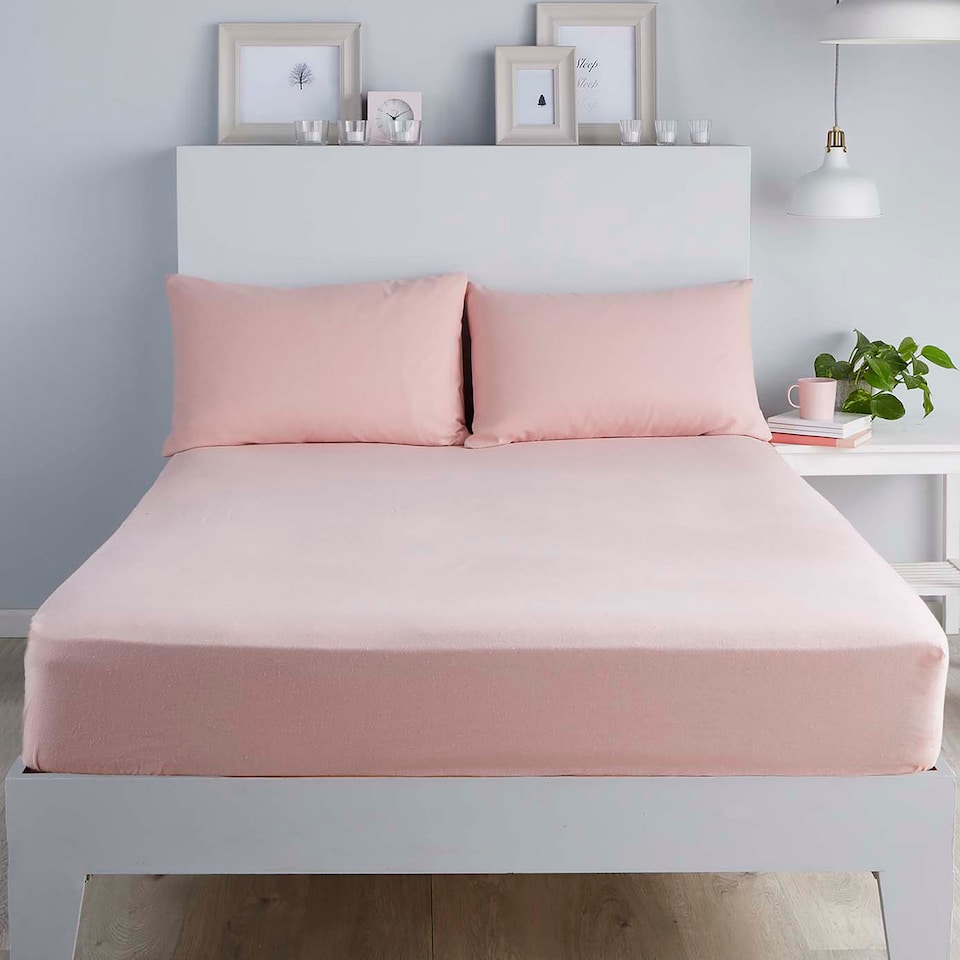 image 1 of Serene Plain Dyed Fitted Bed Sheet Blush