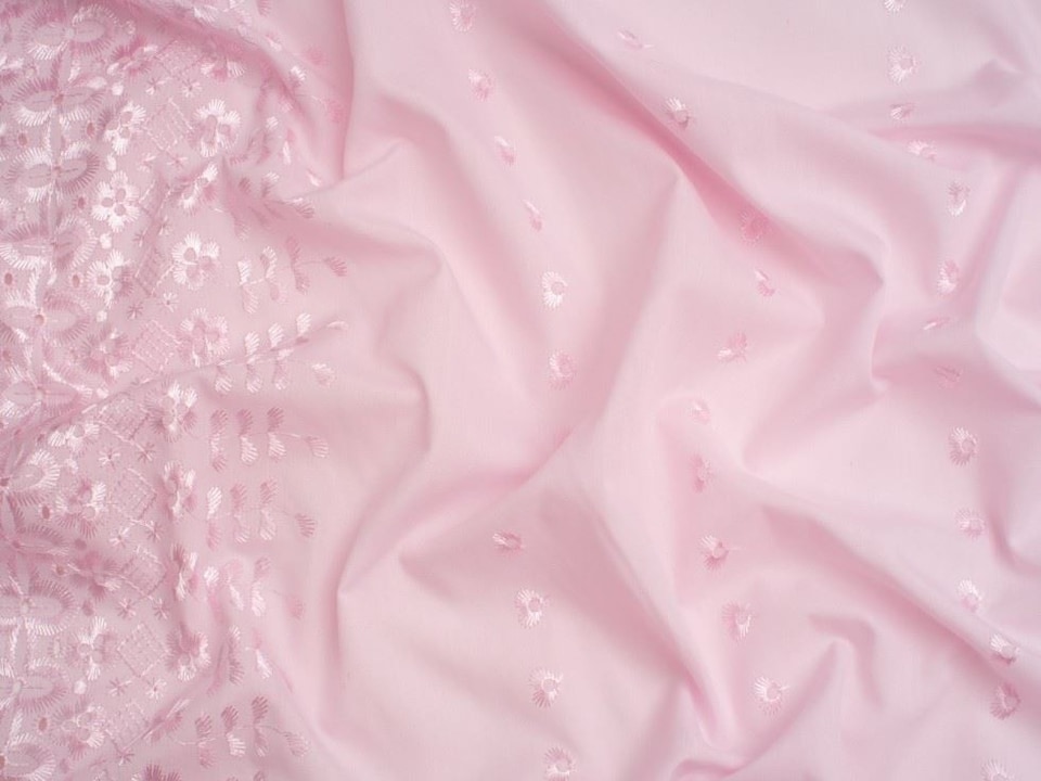 Pink Double Border Broderie Anglaise Cotton Fabric for Dressmaking, 150cm / 59" Wide - per metre