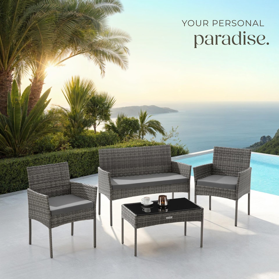 image 1 of Rattan Garden Furniture Palese - for 4 people, weather resistant | Grey | grey | 57 x 104 x 79 cm | 1