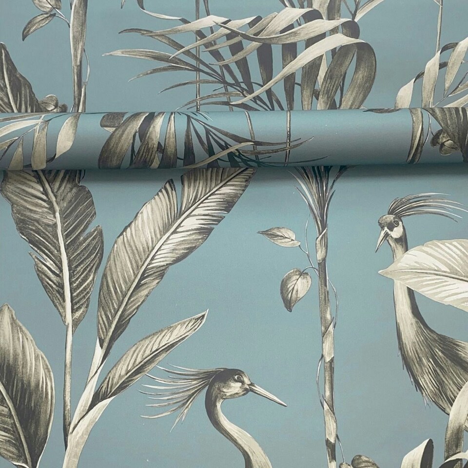 image 1 of World of Wallpaper Azzurra Leaf Wallpaper - Blue - 10m x 0.5m