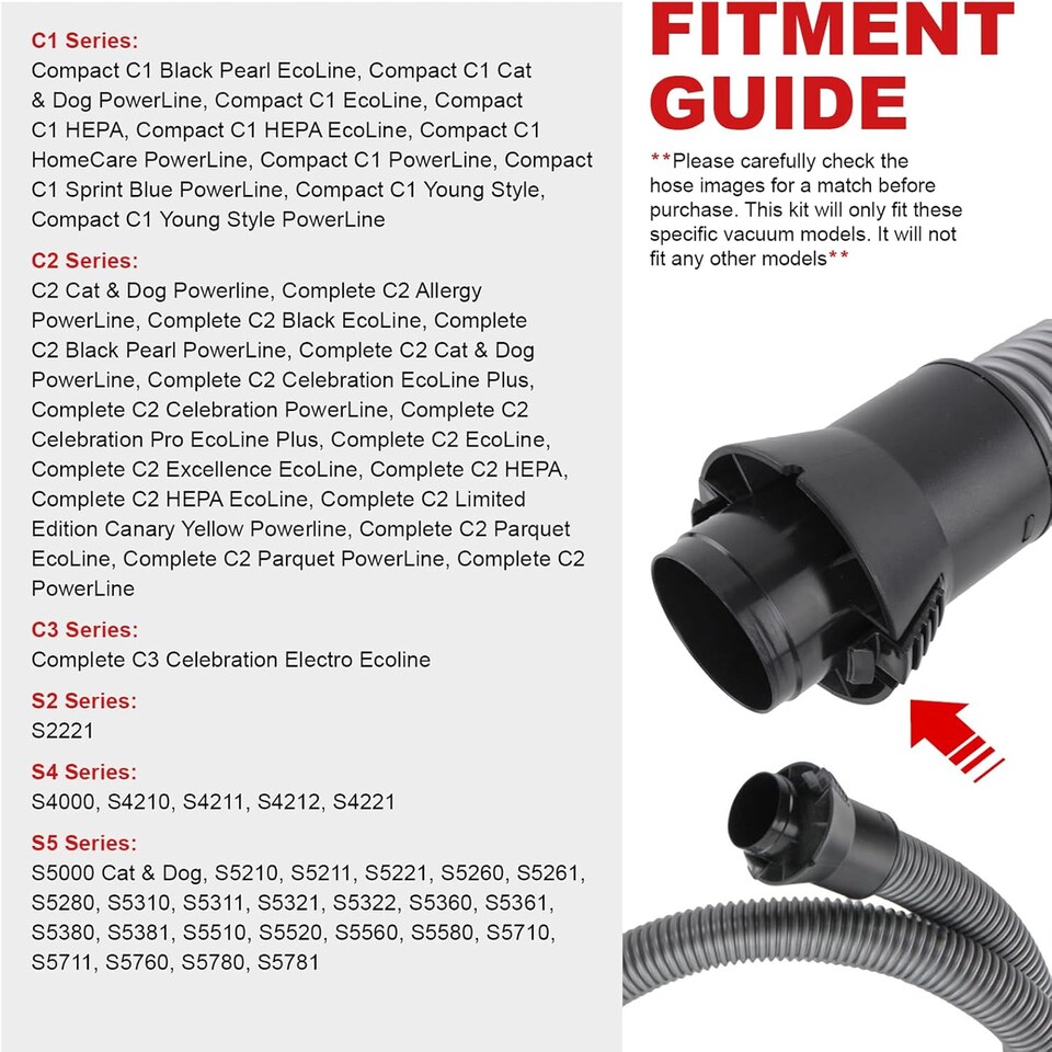 image 1 of SPARES2GO 2m Hose Pipe, Telescopic Extension Rod & Tool Kit Spare Parts Compatible with Miele S5000 S5 S5210 S5261 S5211 S5510 Vacuum Cleaner