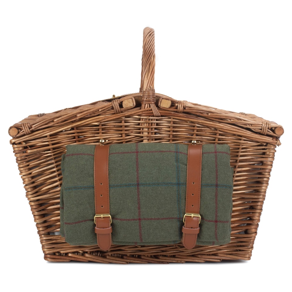 image 1 of Elegant 4 Person Green Tweed Fitted Picnic Basket