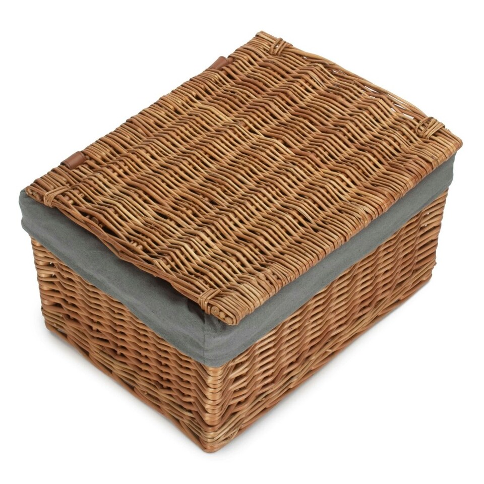 image 1 of Double Steamed Storage Hamper with Grey Sage Lining Brown | Brown | L