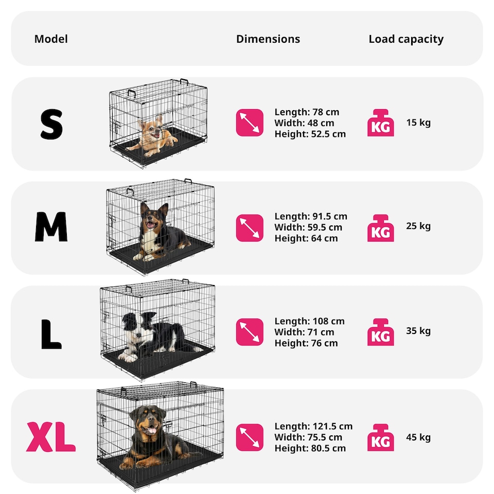 image 1 of Dog Crate Luna - foldable, robust steel mesh, double locked doors - 75.5x121.5x80.5cm