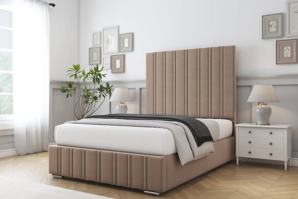 image 1 of Sloomy Langston Mink Plush Bed Frame With Mattress With 50" Upholstered Headboard 6' Super King