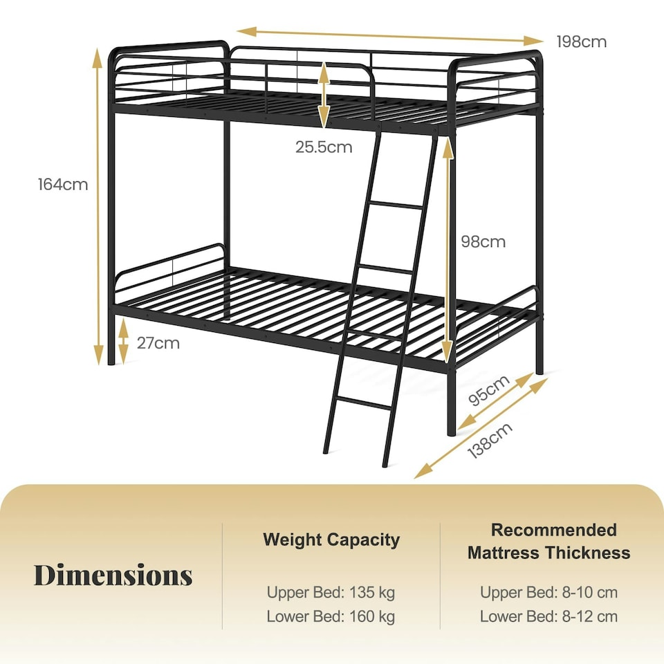image 1 of COSTWAY Metal Bunk Bed Single Bunk Bed w/Ladder