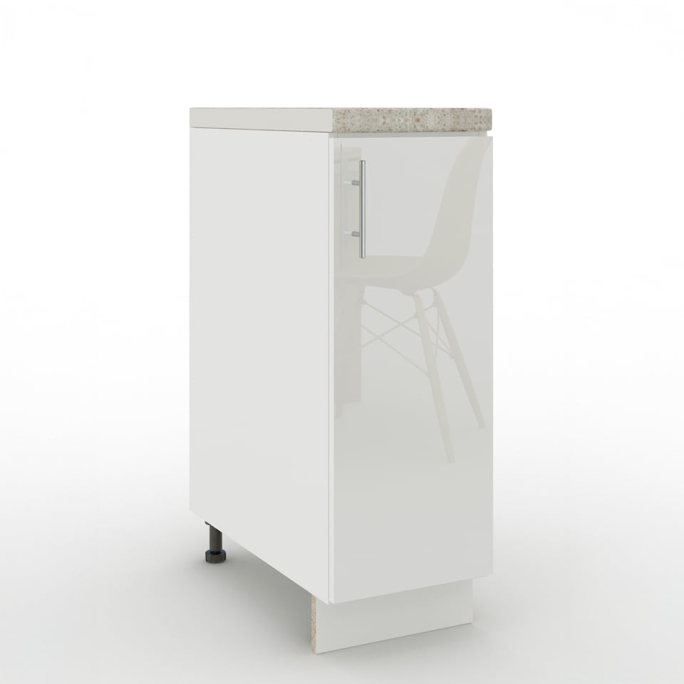 image 1 of JD Greta Adjustable Legs Kitchen Base Unit 300mm Storage Cabinet With Door Shelf 30cm - White Gloss With Worktop