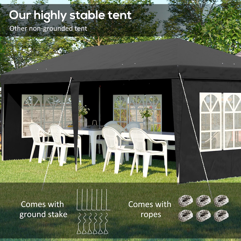 image 1 of Outsunny 3 x 6m Garden Pop Up Gazebo, Height Adjustable Marquee Party Tent with Sidewalls, Storage Bag, Black