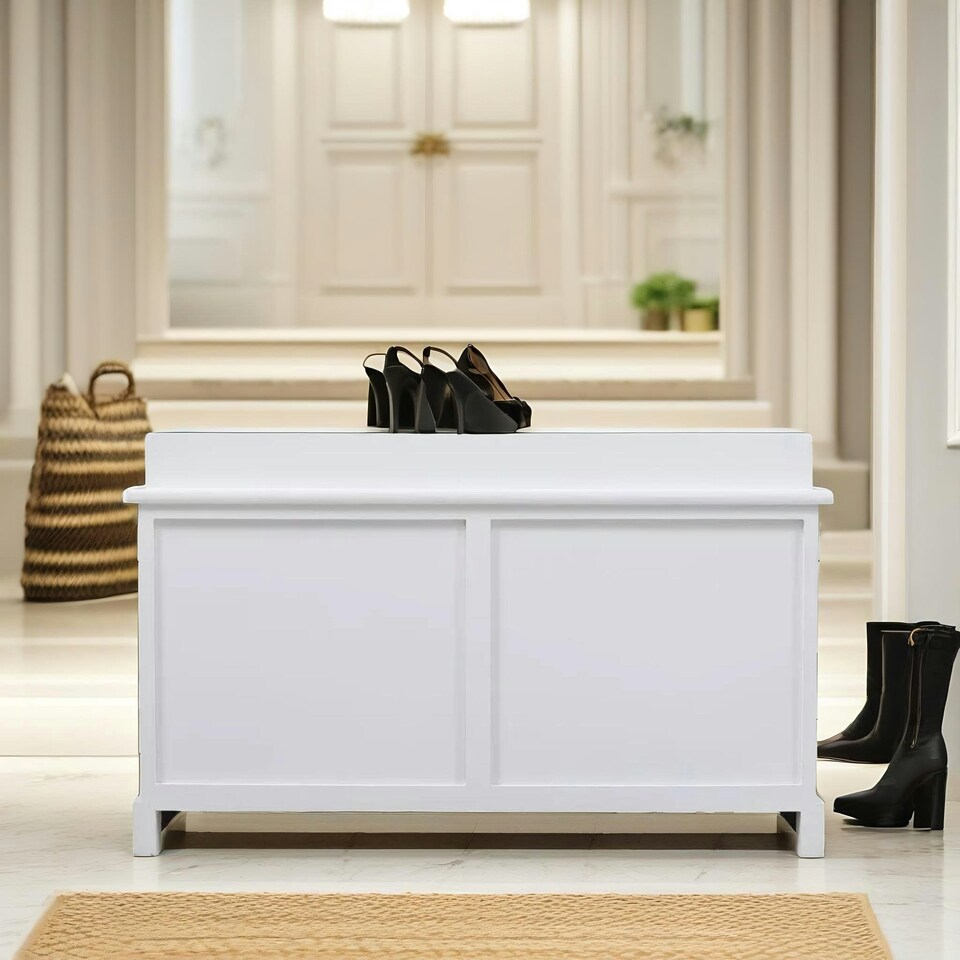 image 1 of Shoe Storage Bench With Cushioned Seat And 2 Drawers White White