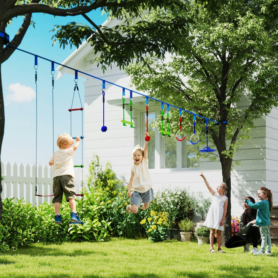 image 1 of AIYAPLAY 10 Piece Zip Line Kit for Kids, for Outdoor Garden, Multicolour