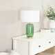 image 1 of ValueLights Leigh Forest Green Glass and Gold Detail Table Lamp with White Drum Shade | White