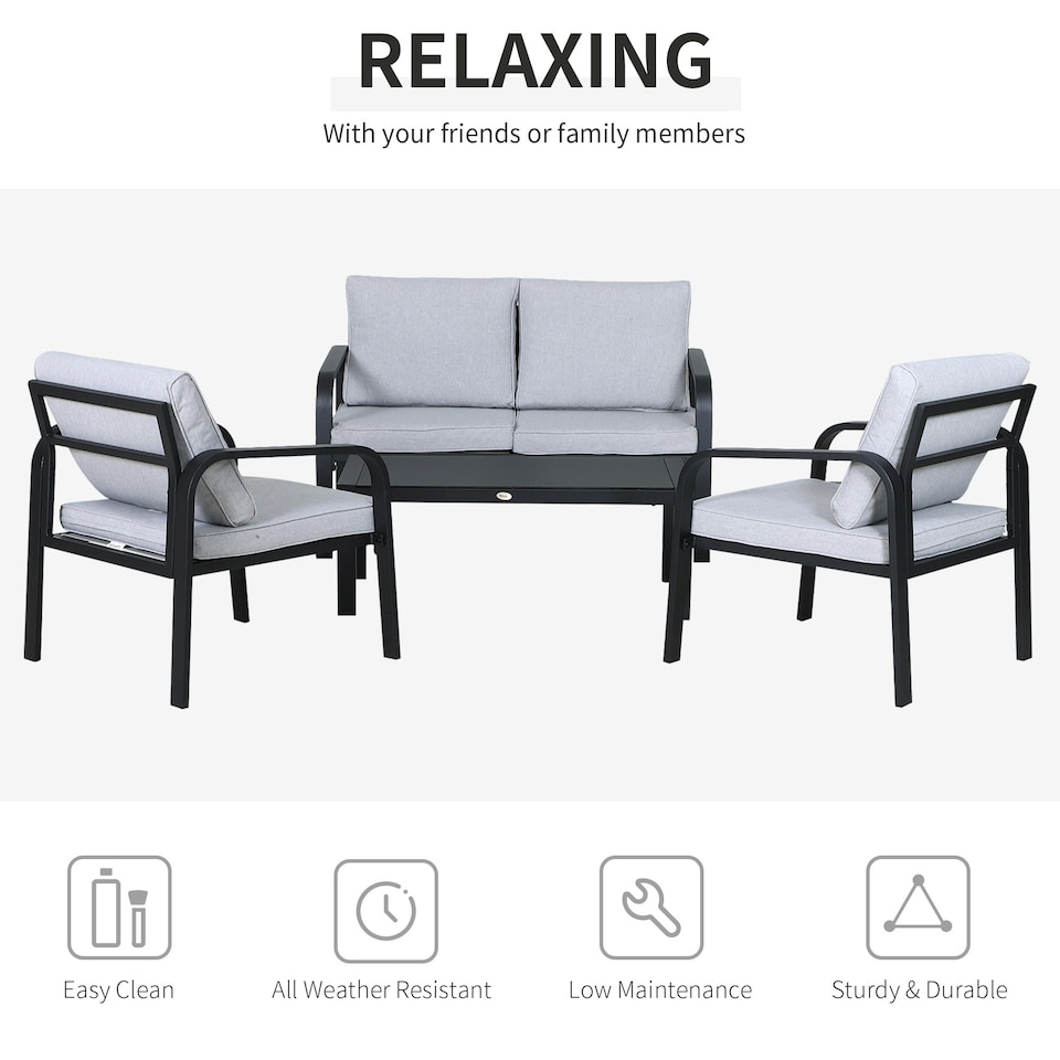 image 1 of Outsunny 4pcs Garden Sectional Loveseat Chairs Table Furniture