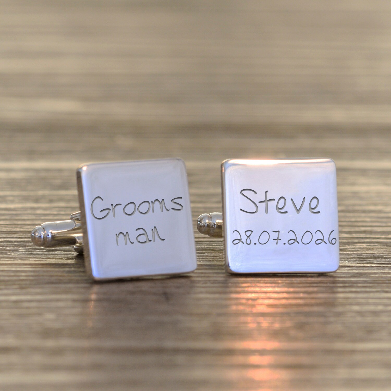 Personalised Groomsman Name Date Silver Finish Cufflinks Wedding Friend