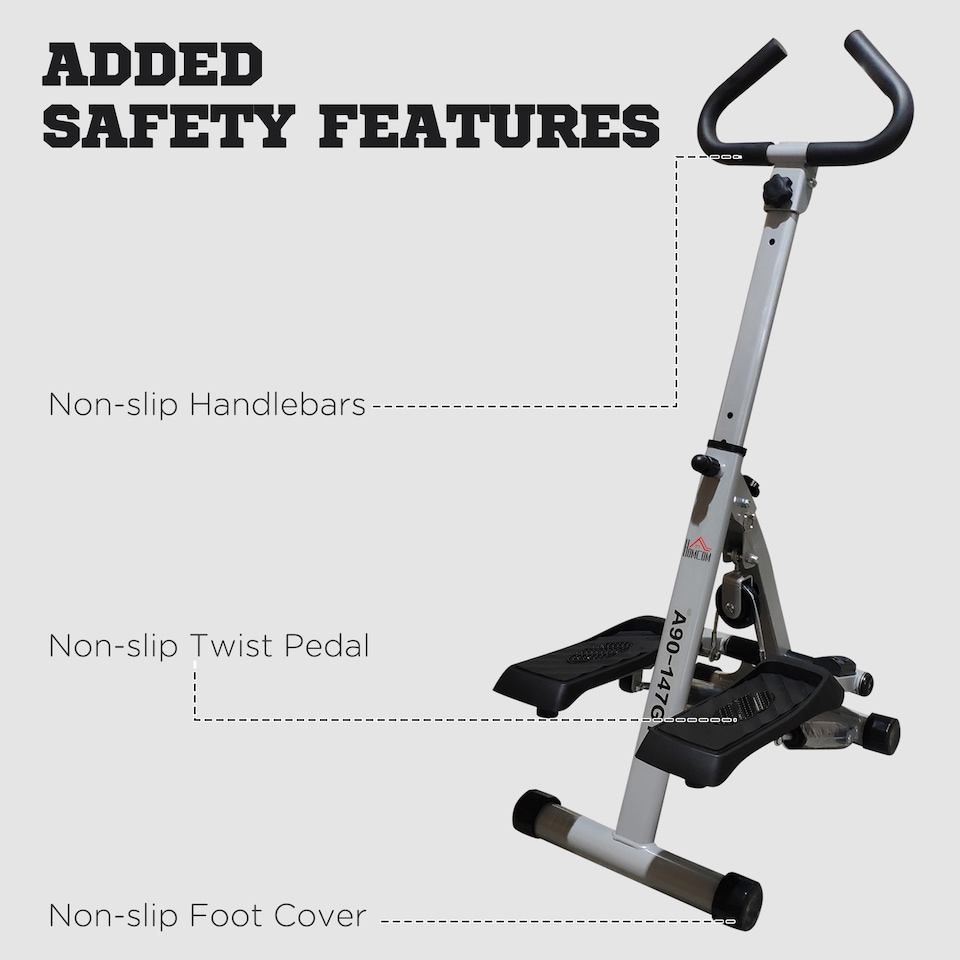 image 1 of HOMCOM Foldable Stepper Adjustable Step Machine with Handlebar LCD Display, White