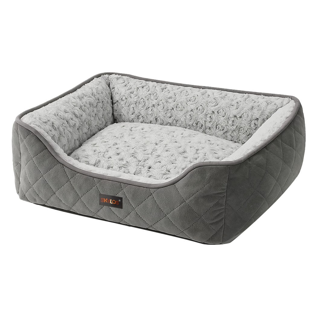 Skylos Large Dog Bed Pet Cushion Fluffy Plush Washable for Calming Anxiety | Grey | Large | L