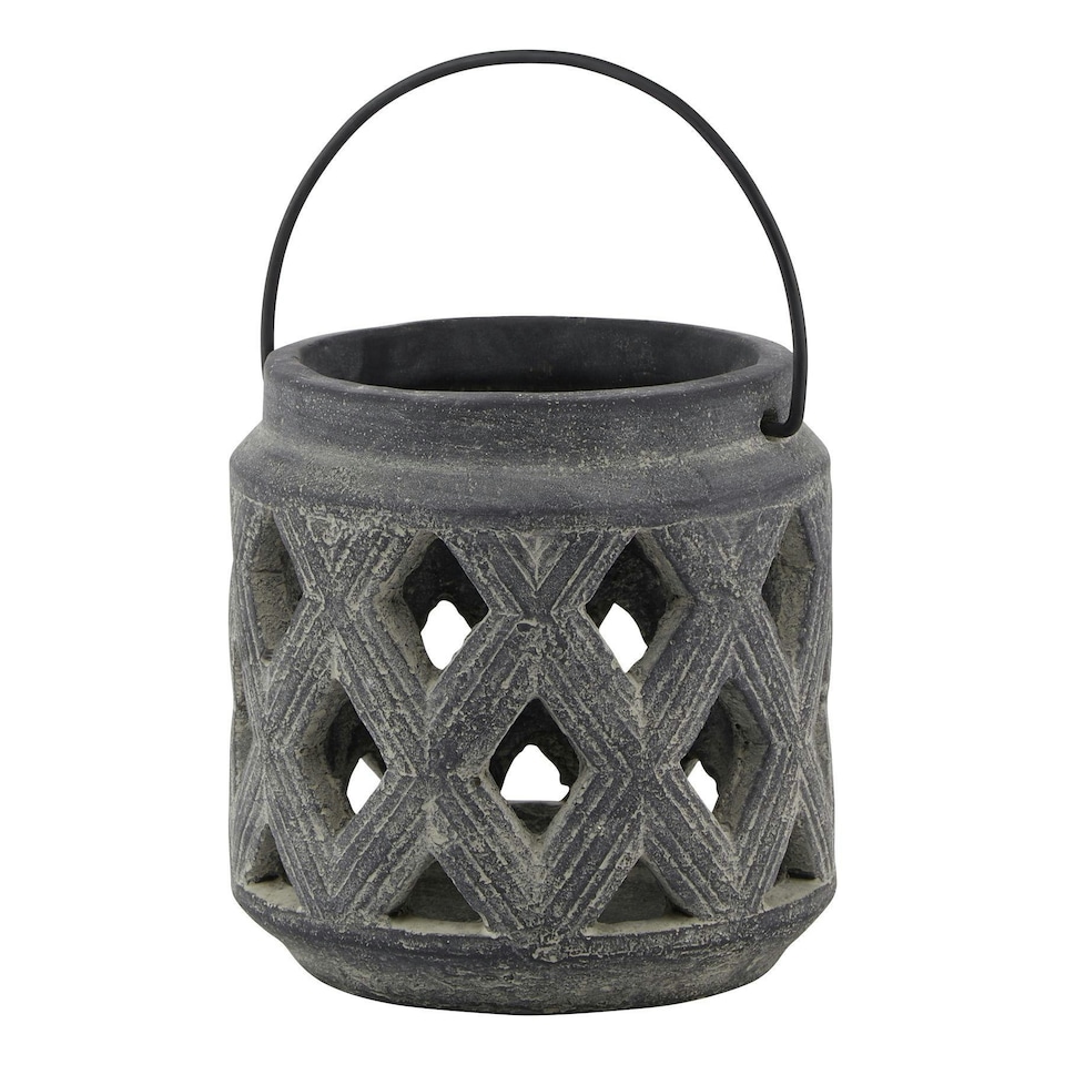 image 1 of Hill Interiors Amalfi Lattice Lantern - Grey - 23cm x 17cm x 17cm