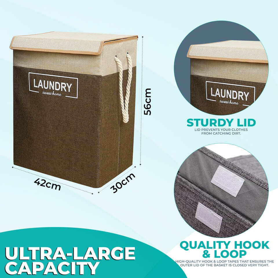 image 1 of 70L Collapsible Laundry Basket with Lid Portable Clothes Hamper
