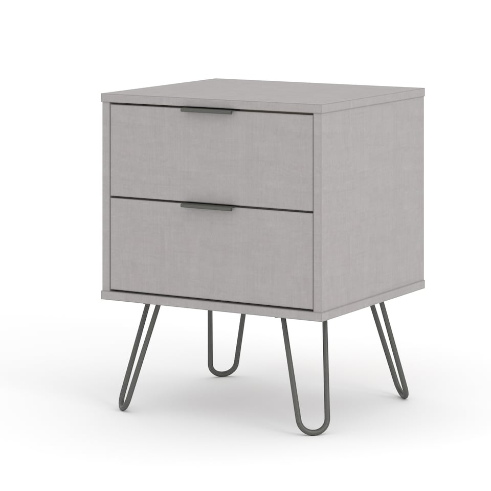 image 1 of Augusta 2 Drawer Bedside Table - Modern Industrial Style Nightstand for Bedrooms | Grey | Grey | One Size | 1
