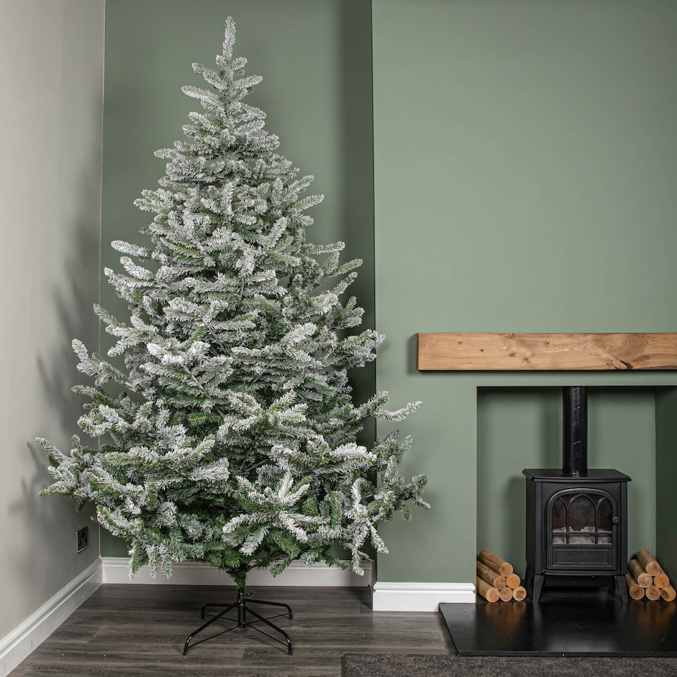 image 1 of 8ft (2.4m) Snowy Green & White Everlands Liberty Spruce Christmas Tree with Metal Stand
