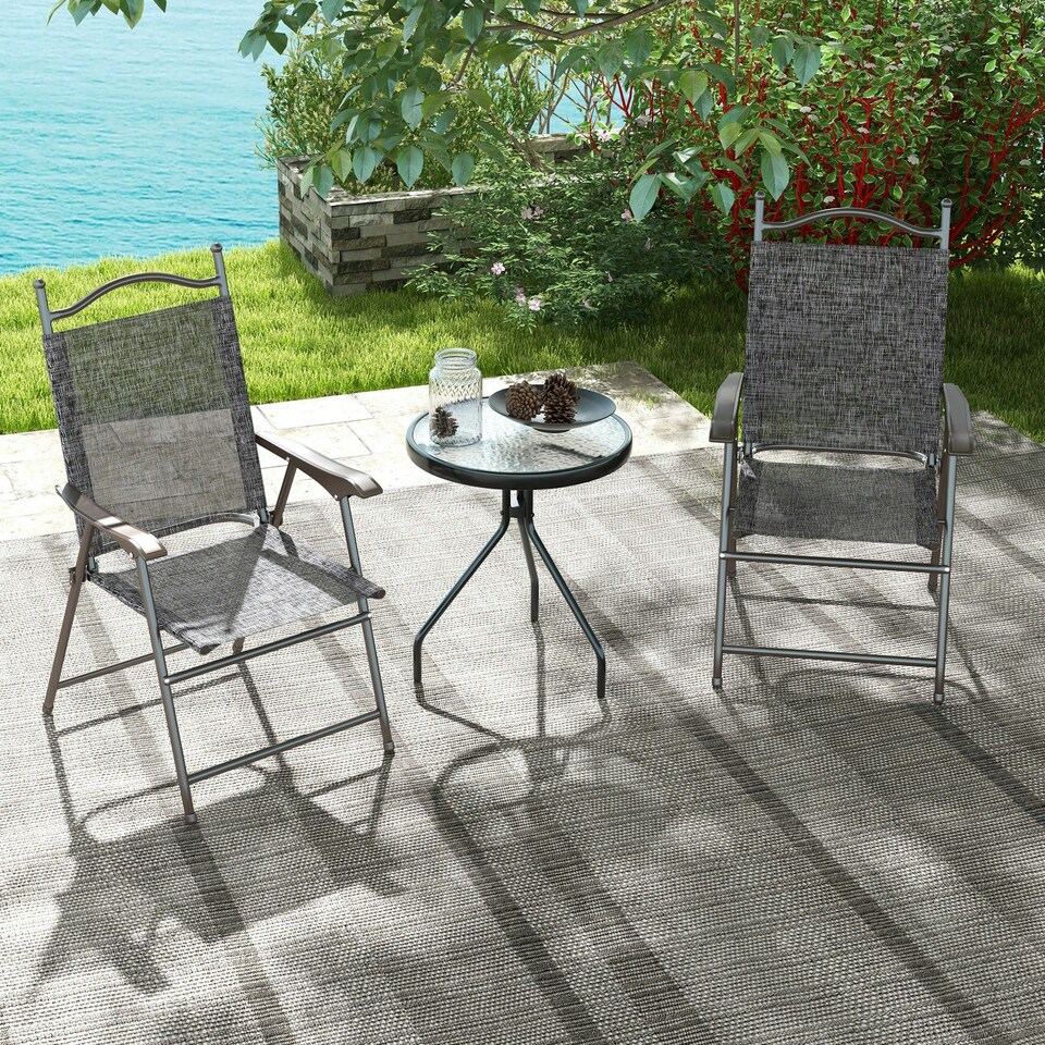 image 1 of Outsunny Folding Chairs Set, Breathable Mesh Fabric Seat, Grey